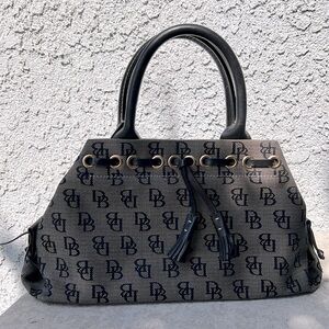 Vintage Dooney & Bourke Black and Gray Monogram Designer Satchel Handbag Purse